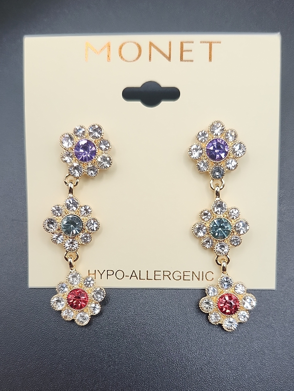 Monet Multicolor Crystal Flower Drop Earrings